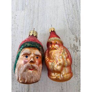 Glass Santa gold ornament set glitter Xmas tree unique vintage style father Xmas